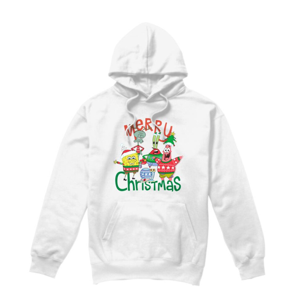 Spongebob Squarepants (Xl, White) Mens Merry Christmas Group Hoodie