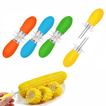 8Pcs/4Pairs Corn Holders, Stainless Steel Corn Forks, Corn Cob Holders, BBQ Skewers for Corn on The Cob Skewers with Silicone Handle for Home Kitchen