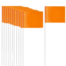 BigTree 50 Pack 4.92''x3.81'' Marking Flags with 15.3'' Steel Pole Orange Yard Markers Flag Landscape Sprinkler Dog Fence for Lawn Landscaping Works