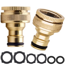 YUEHNEOM 2 Pack Brass Garden Outdoor Hose Tap Connector 1/2 Inch to 3/4 Inch 2-in-1 Female Threaded Quick Tap Connector for Hosepipe Fittings, Water