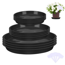 Xialvyu 12Pcs Plant Pot Saucers with Label, Black Plant Saucer Waterproof Plant Tray Flower Pot Drip Tray for Indoor Outdoor Garden Plants (14 cm/16c