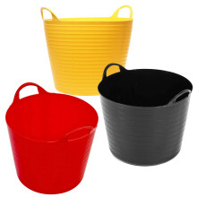 3 or 6 Mixed 40 Litres Strong Robust Flexi Tubs Multi Purpose Garden Storage Container Bucket Assorted Colours Flexible Tub (Set of 3 (1 X Black, 1 X