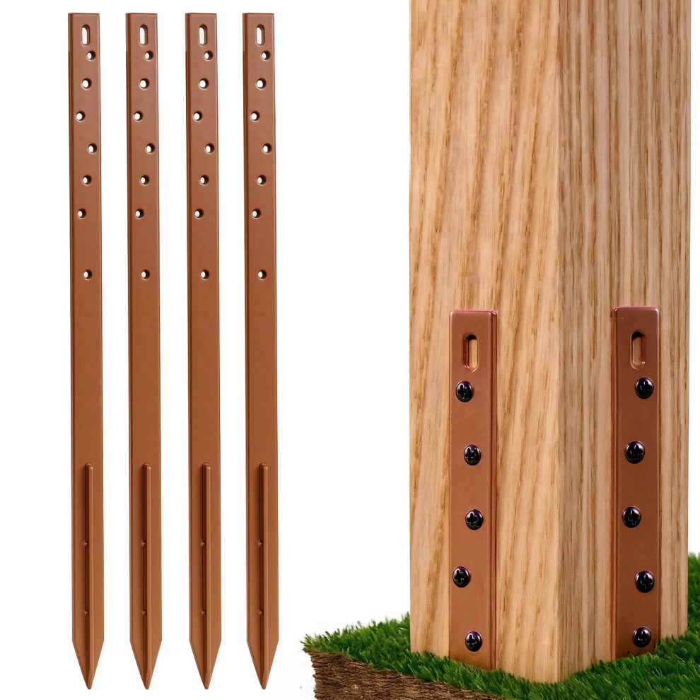 Growneer 4Pcs Timber Fence Post Repair Stakes Kit 75Cm (29.5") Heavy Duty Fence Post Stakes Ground Spike Reinforces And Repairs Damaged Or Broken Pos 48972802