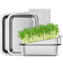 FANHAO 2-Pack Sprouting Tray Kit, Stainless Steel Soil-Free Cultivation Germination Tray, Healthy Wheatgrass Grower Sprouting Container Kit Nursery T