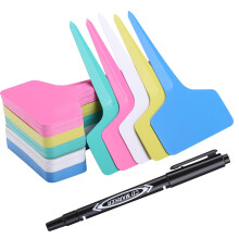 GWHOLE 100 PCS Plant Labels with Marker Pen Set,Greenhouse Accessories Waterproof T-Type Tags in 5 Color for Outdoor Garden Nursery Flower Seed Herb,