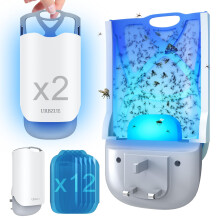 Fly Catcher Indoor, Fruit Fly Trap for Indoors, (2 Device + 12 Refills) Gnat Traps for House Indoor, Bug Killer, Plug in Light Flying Insect trap, Ef