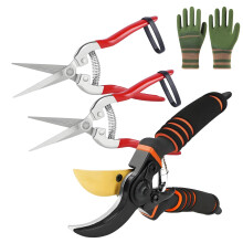 Garden Secateurs, 3 Pack Carbon Steel Gardening Pruning Shears, Secateurs Heavy Duty, Stainless Steel Garden Clippers with Garden Gloves for Plants,