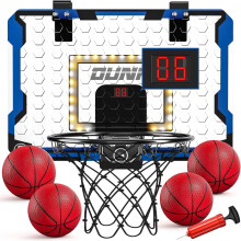 TEMI Indoor Basketball Hoop for Kids, LED Light Door Basketball Hoop, Mini Backboard with Electronic Scoreboard & 4 Balls, Basketball Kids Gift 5 6 7
