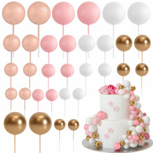 ASTARON 32 Pcs Ball Cake Topper Decorations Mini Balloons Cake Topper Sticks Foam Balls Cake Picks Cake Topper Balls Cake Decorations for Wedding Par