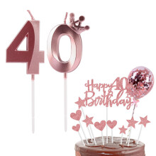 Bolosa 40th Birthday Candles Set, 40th Birthday Cake Topper, Number 40 Candle, Decorations for Girls and Boys' Parties and Weddings