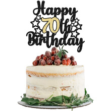 Gyufise 1Pc Happy 70th Birthday Cake Topper Black Gold Glitter Cheers to 70 Years Birthday Cake Pick 70 Fabulous Cake Decoration for Birthday Theme H