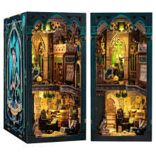 CUTEBEE Book Nook Kits For Adults - DIY Dollhouse Miniature with LED Light,3D Wooden Puzzle Bookend Bookshelf Decor,Gifts for Family and Friends (Dar