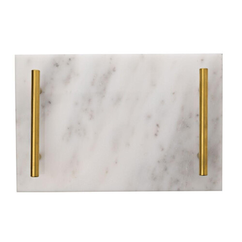 Hestia Marble Tray with Metal Handle - White