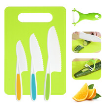 Kids Knife Set, 5 Pcs Montessori Kitchen Tools for Toddlers' Real Cooking, BPA Free Kids Safe Kitchen Cooking and Baking Set with Peeler, Cutting Boa