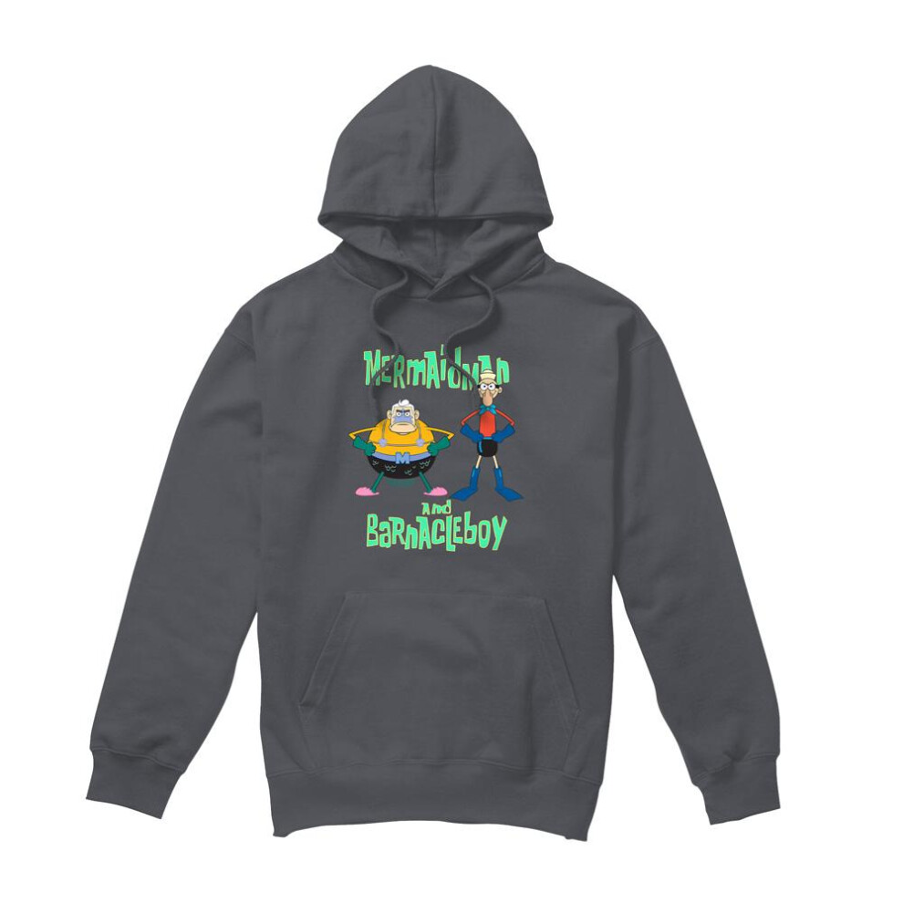 Spongebob Squarepants (M, Charcoal) Mens Mermaid Man & Barnacle Boy Hoodie