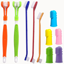 Zeyaa 10 Pack Huisdier Tandborstels, 2 Driehoofdige en 3 Dubbelhoofdige, 5 Vinger Rubber
