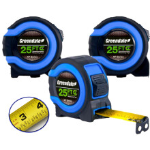Greendale - 3 Pack - 25 ft Rolmeetlat - Goed leesbare fracties tot 1/8 inch - Magnetische punt - Duimvergrendeling