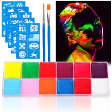 URAQT Face Paint Kit 12 Color Neon Ultraviolet Glow Face Painting Palette w
