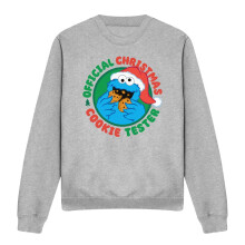 (XXL, Athletic Heather) Sesame Street Unisex Adult Official Cookie Tester Cookie Monster Christmas Sweatshirt