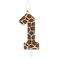 Giraffe Birthday Number Candles, Giraffe 1 Birthday Candles,Brown Number 1 Candle for Cake, Giraffe Cake Decorations,Jungle Animal Themed for Girl Bo
