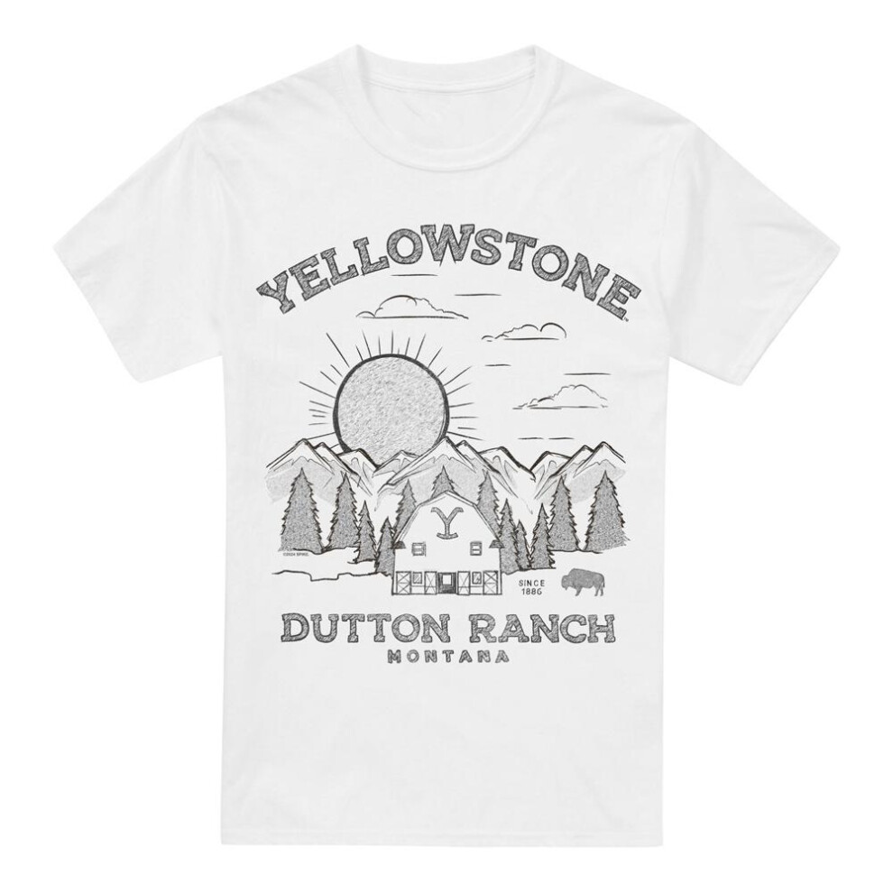 Yellowstone (L, ) Mens Dutton Ranch Sunrise T-Shirt White