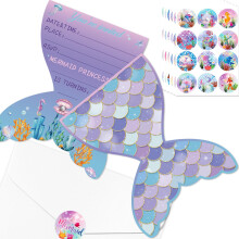 20Pcs Mermaid Birthday Invitations Sets with Envelopes and Stickers Mermaid Scale Paper Cards for Girl Baby Shower Under the Sea Mermaid Party Decora