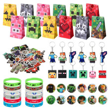 ARIEL-GXR 100pcs Gaming Party Bag Fillers, Gamer Party Favours, Party Bag Filler Set with Party Bags Gaming Keychain Silicone Bracelet Button Pins, G