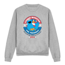 (XXL, Athletic Heather) Sesame Street Unisex Adult Cookie For President Cookie Monster Sweatshirt