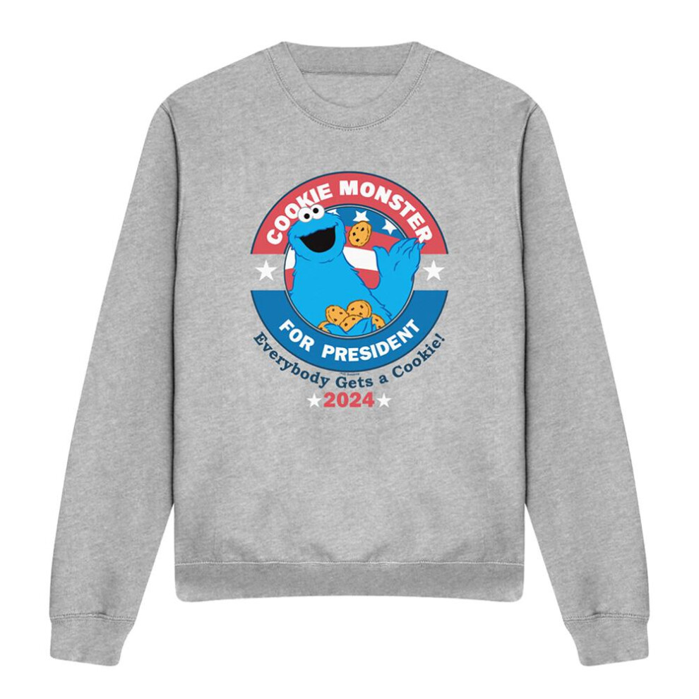 Sesame Street (S, Athletic Heather) Unisex Adult Cookie For President Cookie Monster Sweatshirt Multicoloured