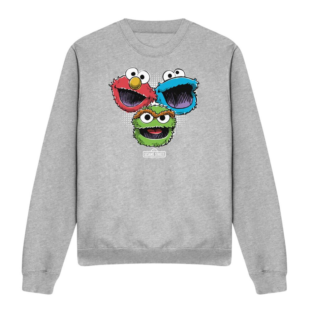Sesame Street (M, Athletic Heather) Unisex Adult Halftone Heads Sweatshirt Multicoloured