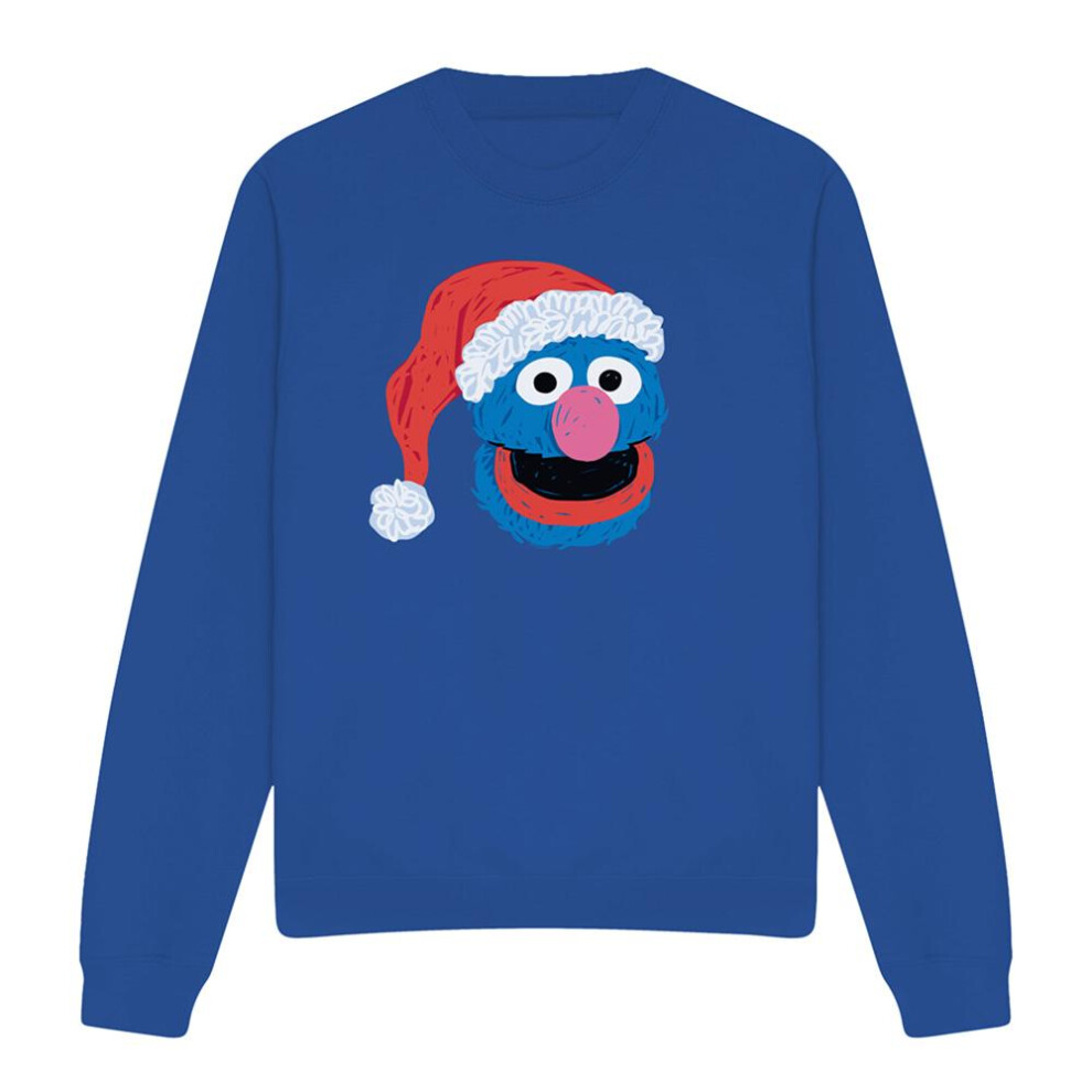 Sesame Street (M, Royal Blue) Unisex Adult Grover Scribble Christmas Sweatshirt