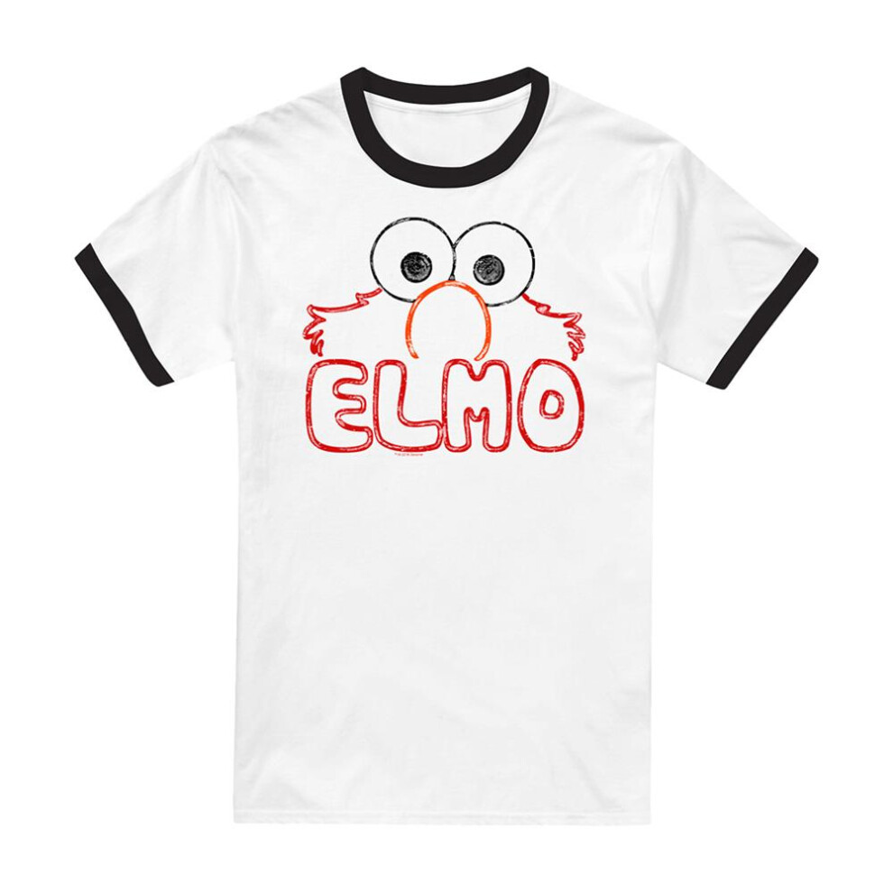 Sesame Street (Xxl, White/Red) Unisex Adult Elmo Letters Ringer T-Shirt Red