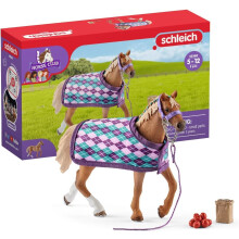 Schleich HORSE CLUB - 5PC English Thoroughbred Horse Toy Set with Accessories - Collectable, Realistic Toy Horse Figurine for Girls and Boys - Durabl