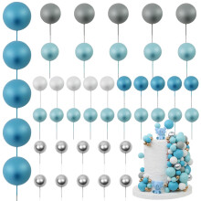 LARDUX 45 PCS Ball Cake Toppers - Baking Cake Decorations DIY Mini Balloon Cupcake Insert for Boys Birthday Party Baby Shower Wedding - Blue
