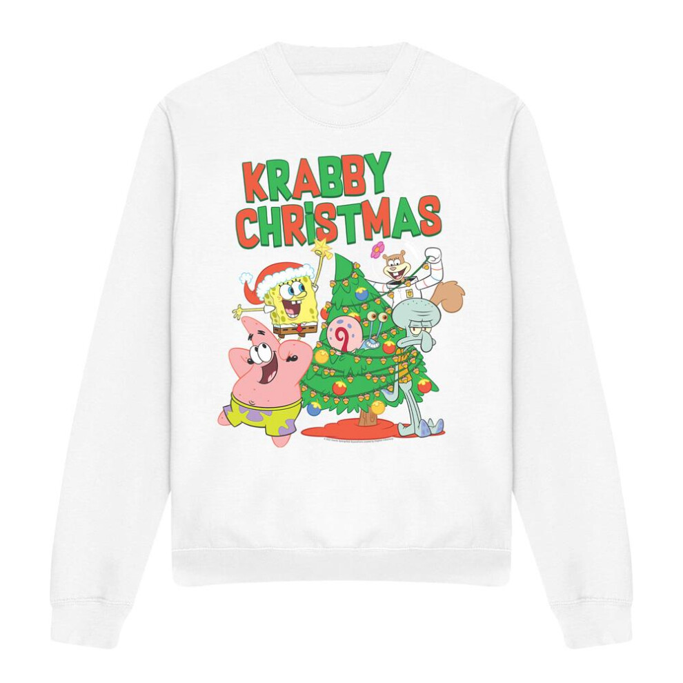 Spongebob Squarepants (Xl, White) Unisex Adult Decorating Christmas Tree Sweatshirt