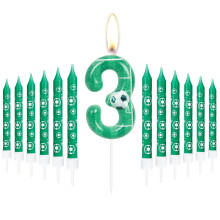 mciskin Birthday Number 3 Candles, 3rd Football Birthday Candles, Green Number Cake Candles with 12 Extension Rods, Party Decorations for Unforgettab