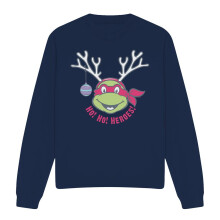 (L, Navy) Teenage Mutant Ninja Turtles Unisex Adult Ho Ho Heroes Reindeer Christmas Sweatshirt