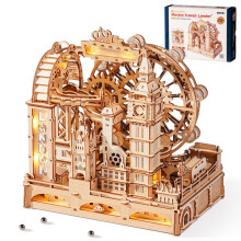 ROKR Marble Travel London EGB01 3D Wooden Puzzle for Adults Marble Run Model Kit with LED London Eye Big Ben Tower Bridge Craft Kits Home Desk Decora