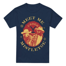 (L, Navy) Yellowstone Mens Meet Me Under The Mistletoe Christmas T-Shirt