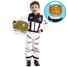 Astronaut NASA Pilot Costume with Movable Visor Helmet for Children, Space Costume Outfit, Role Play for Halloween Party, Carnival, School Classroom,