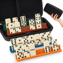 NiToy Domino Tile Set with 4 Silicone Racks, Tilted Slot for Visibility and Stability, Holds 8 Dominoes and Fits Most Standard Sizes (Not for Tournam