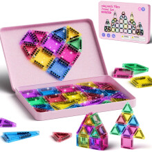 Travel Magnetic Tiles Glitter Construction Set 42pcs Travel Toys for Kids MINI Magnet Tiles with Iron Box Base, Magnetic Building Blocks Stem Toy Gif