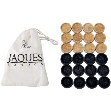 Jaques of London Draughts Pieces | Draughts Set in a Drawstring Bag | Quality Stackable Checkers Pieces for Playing with your Draughts Board Game | S