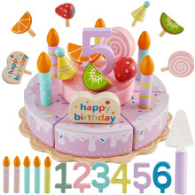 HERSITY Wooden Birthday Cake Pretend Play Food Toys for 3+ Year Olds Girls