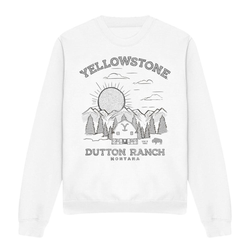 Yellowstone (Xxl, ) Unisex Adult Dutton Ranch Sunrise Sweatshirt White