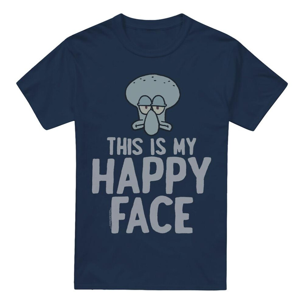 Spongebob Squarepants (L, Navy) Mens Happy Face T-Shirt