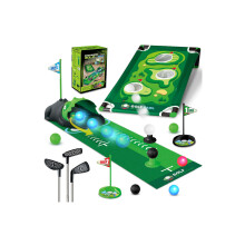 TERRAMUS 3 in 1 Kids Golf Set with Dinosaur Automatic Golf Returner, Golf Cornhole Board, Led Light Up Balls, Putting Mat, 3-8 Toddler Mini Golf Game