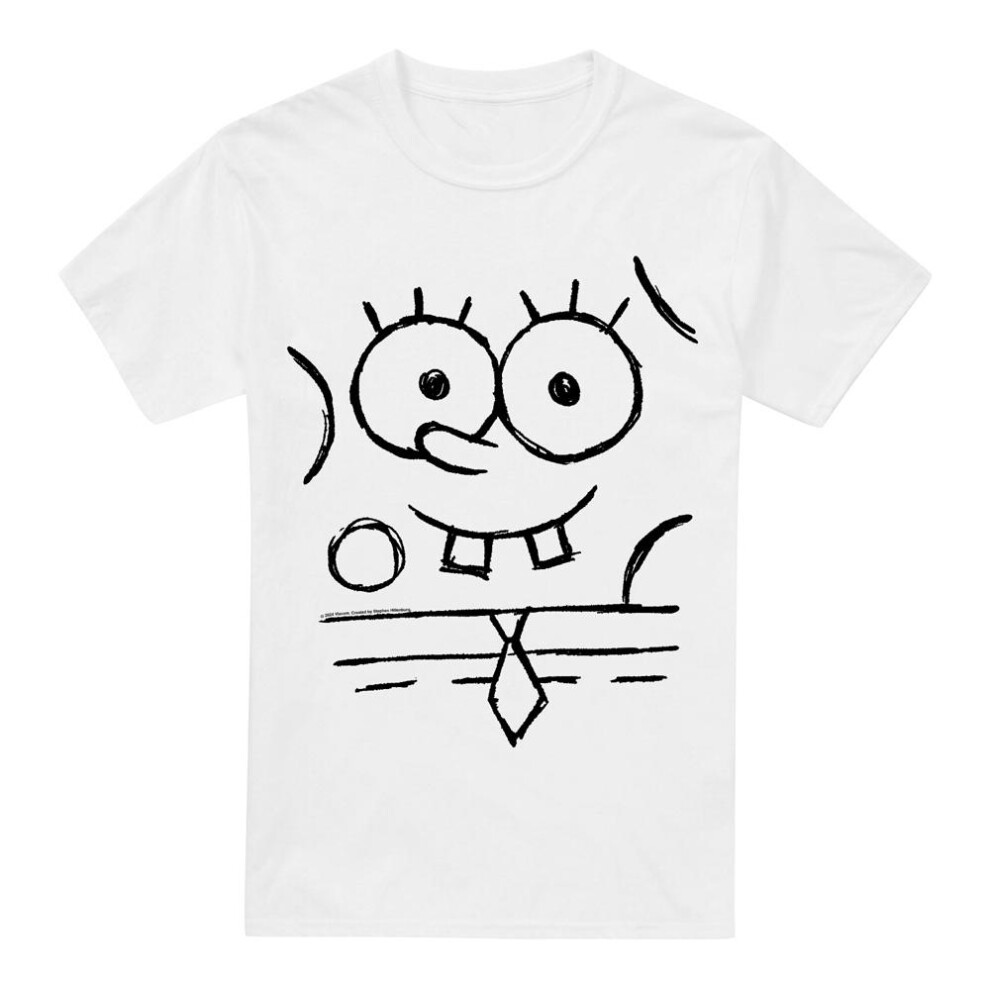 Spongebob Squarepants (M, White) Mens Sketch Smile T-Shirt
