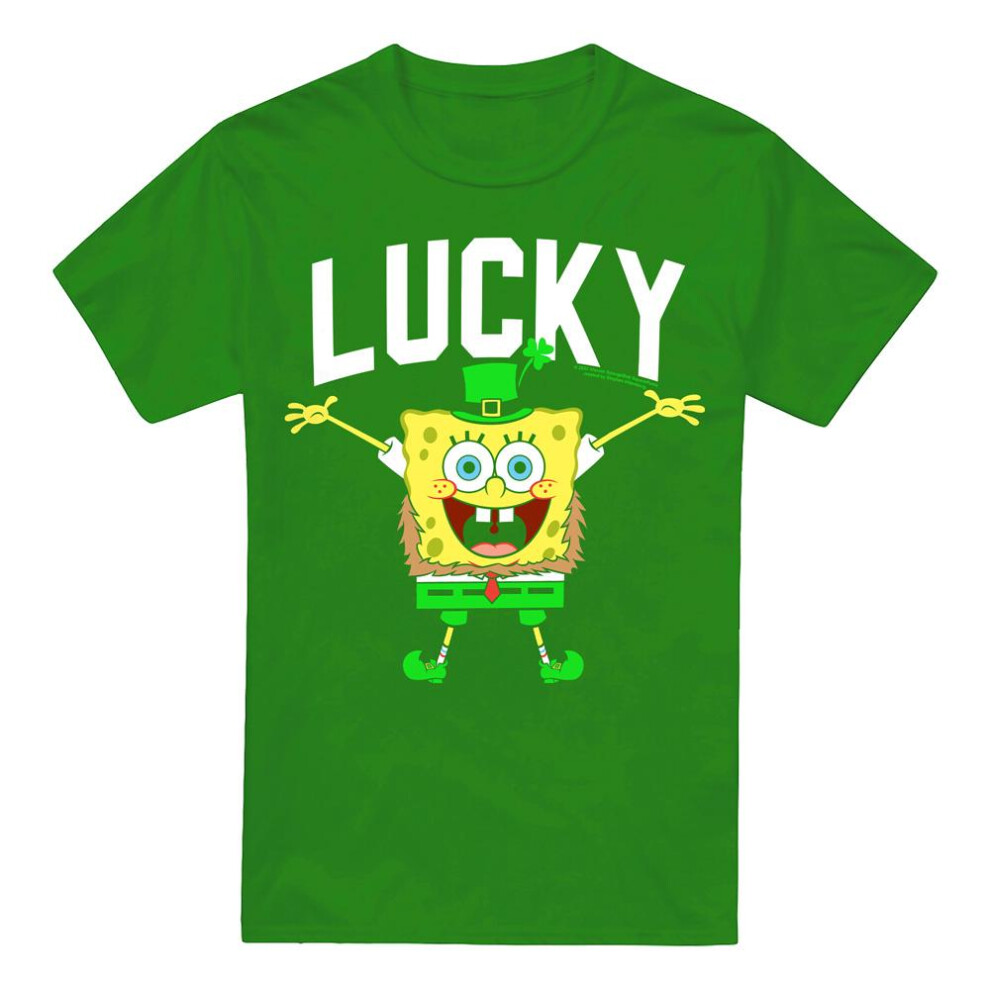 Spongebob Squarepants (S, Kelly ) Mens Lucky Bob St Patricks Day T-Shirt Green