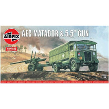 Airfix Vintage Classics Set - A01314V AEC Matador & 5.5inch Gun - Plastic Model Tank Kits for Adults & Children 8+, Set Includes 67 Pieces, Sprues &